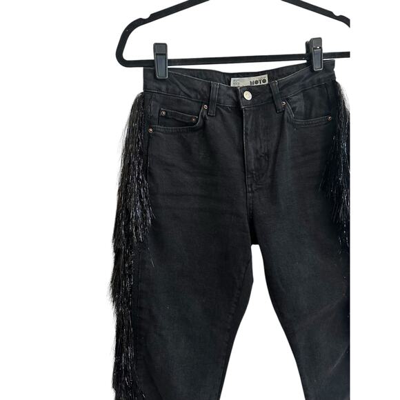Topshop Black Tinsel Fringe Straight Leg Jeans - Picture 5 of 9